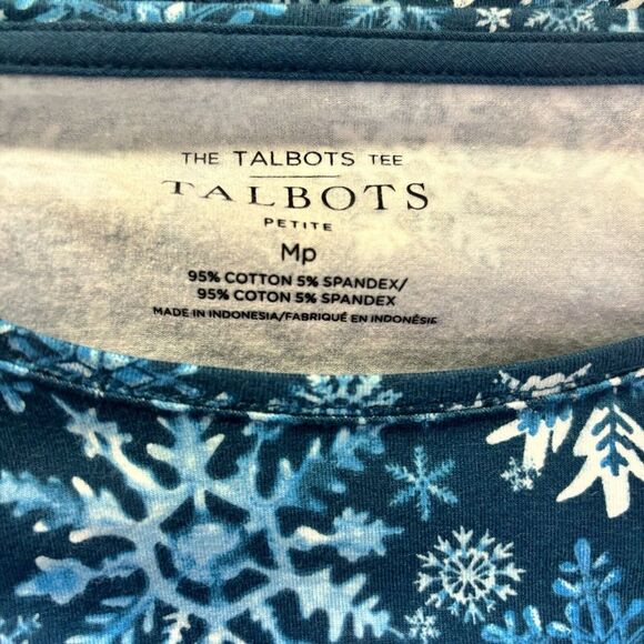 Talbots Tee Womens MP Petites Blue Snowflake Print Stretch Blouse Top Ladies - Picture 7 of 8